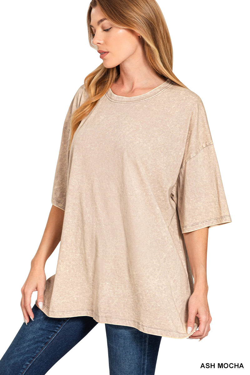 Acid wash cotton drop shoulder boyfriend box tee