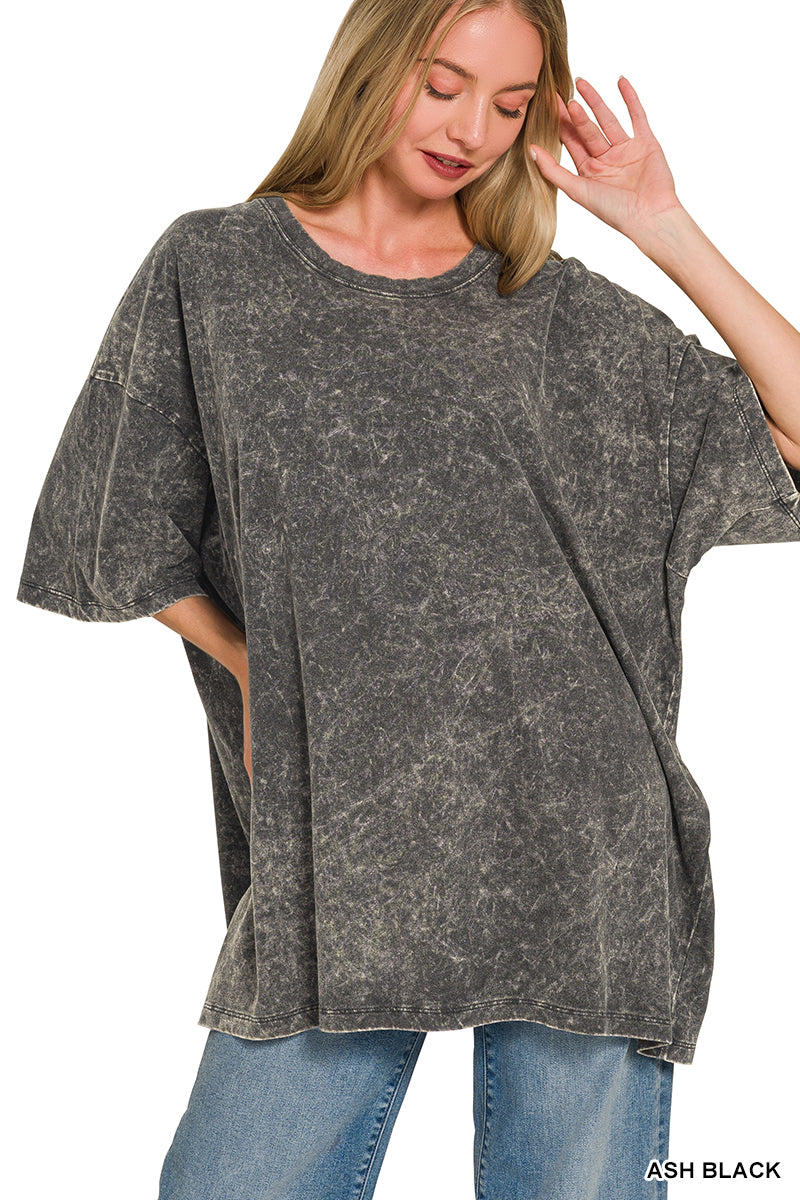 Acid wash cotton drop shoulder boyfriend box tee