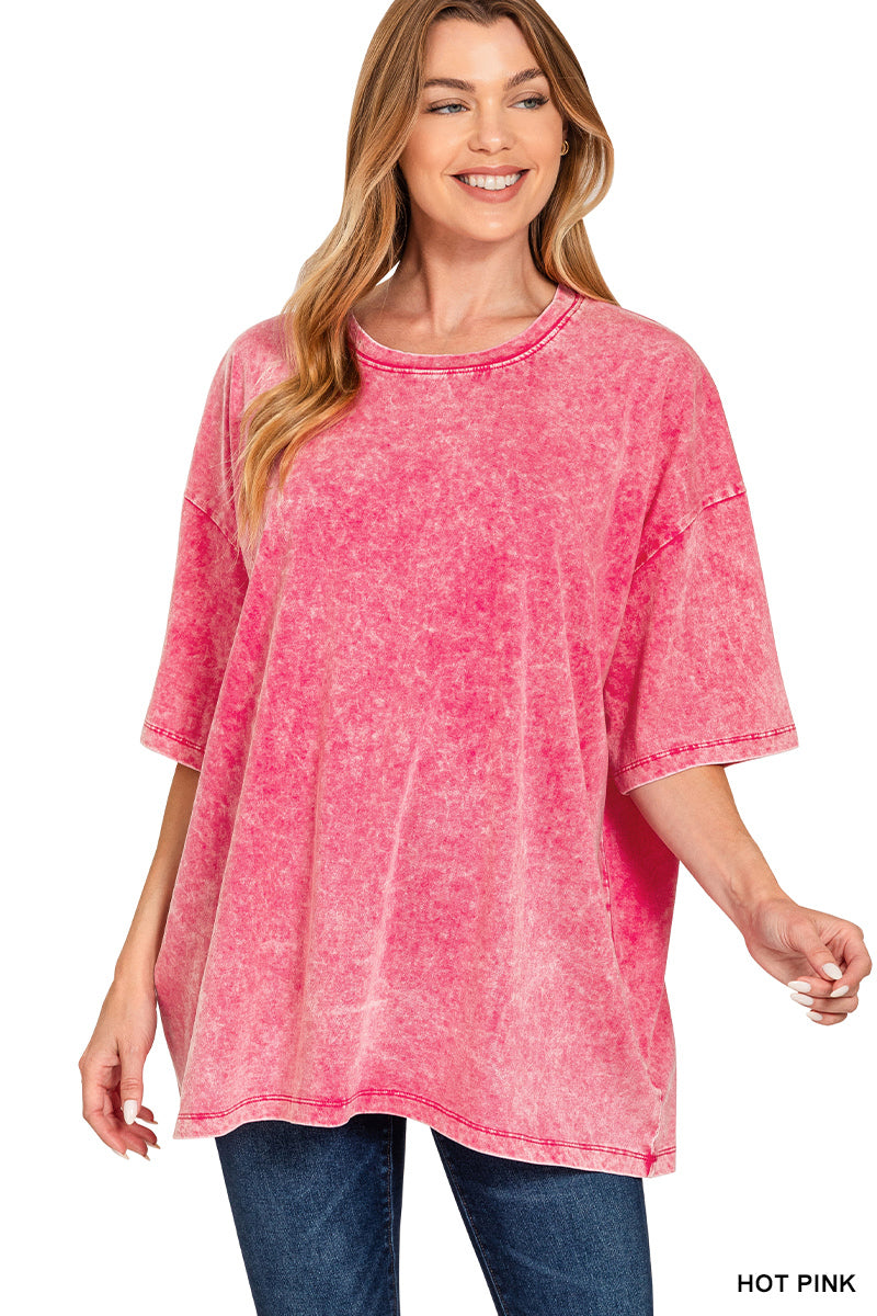 Acid wash cotton drop shoulder boyfriend box tee