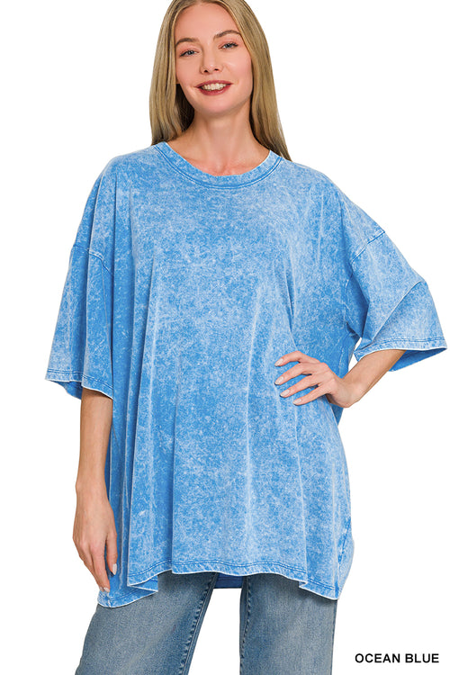 Acid wash cotton drop shoulder boyfriend box tee