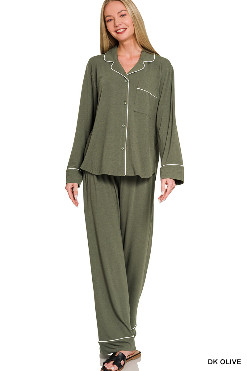 Button-down long sleeve shirt & long pants pj set