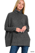 Brushed lightweight melange hacci turtleneck sweater