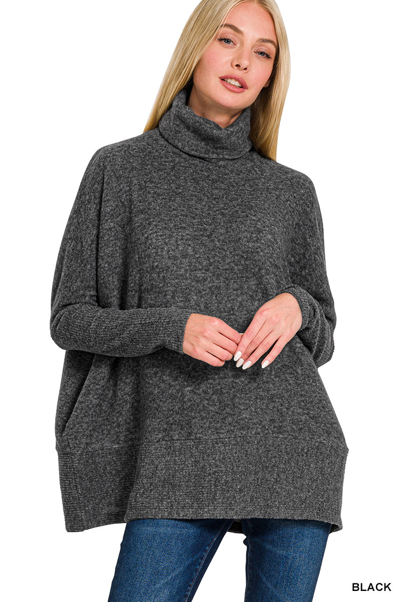 Brushed lightweight melange hacci turtleneck sweater