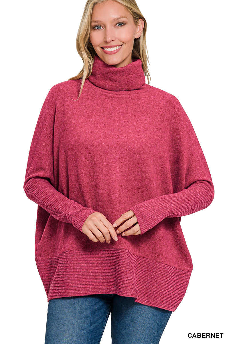 Brushed lightweight melange hacci turtleneck sweater
