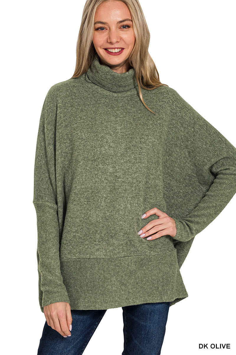 Brushed lightweight melange hacci turtleneck sweater