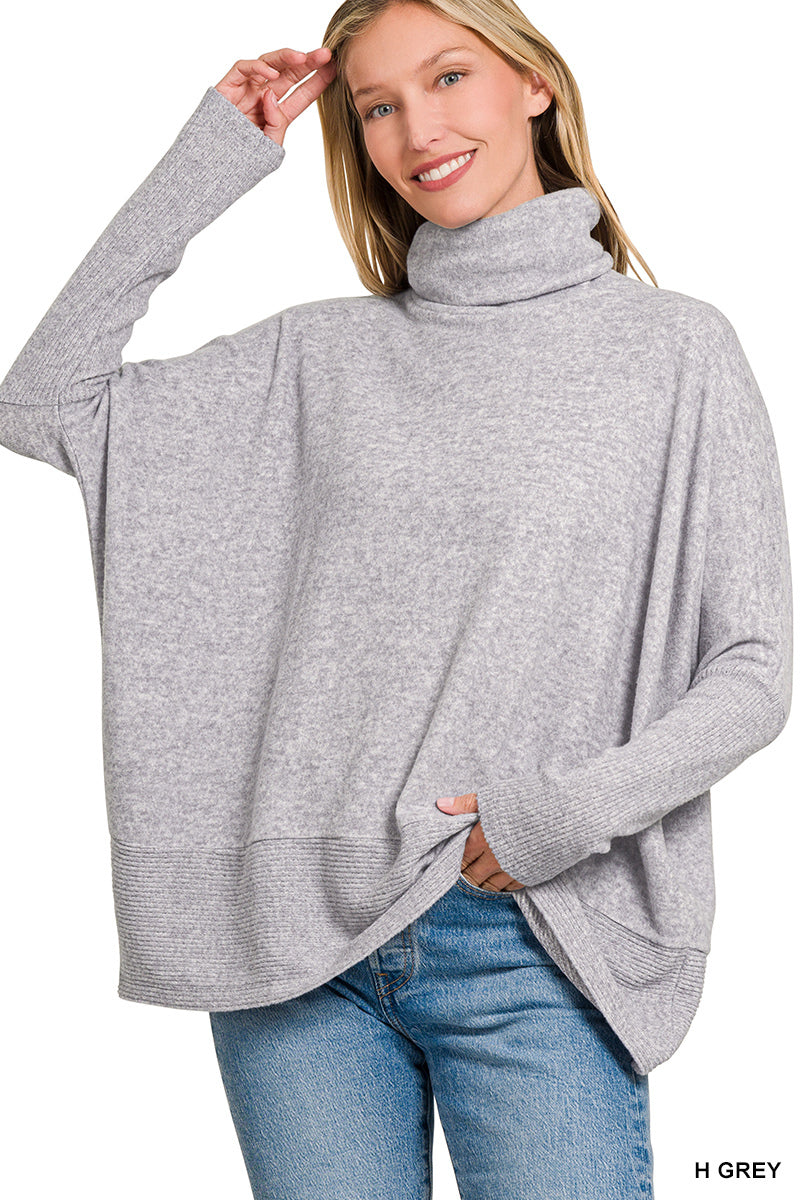 Brushed lightweight melange hacci turtleneck sweater