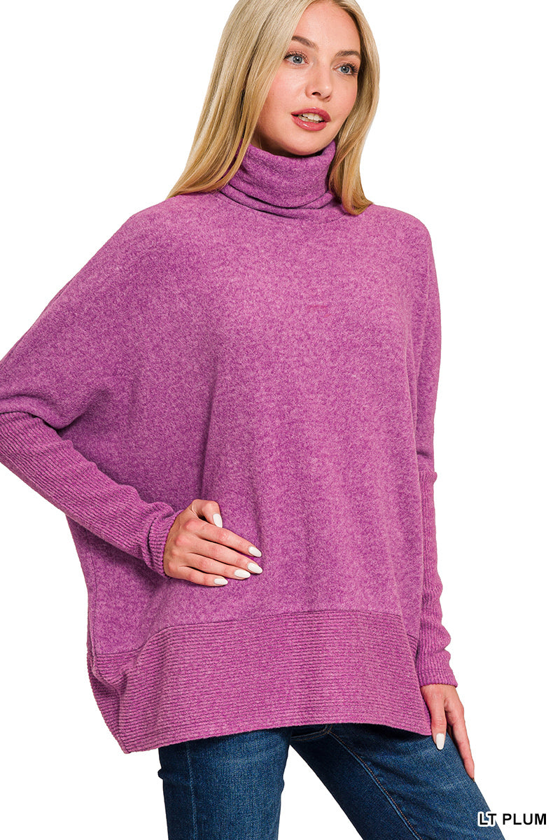 Brushed lightweight melange hacci turtleneck sweater