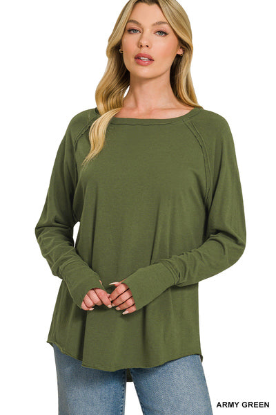Cotton raglan sleeve thumbhole top