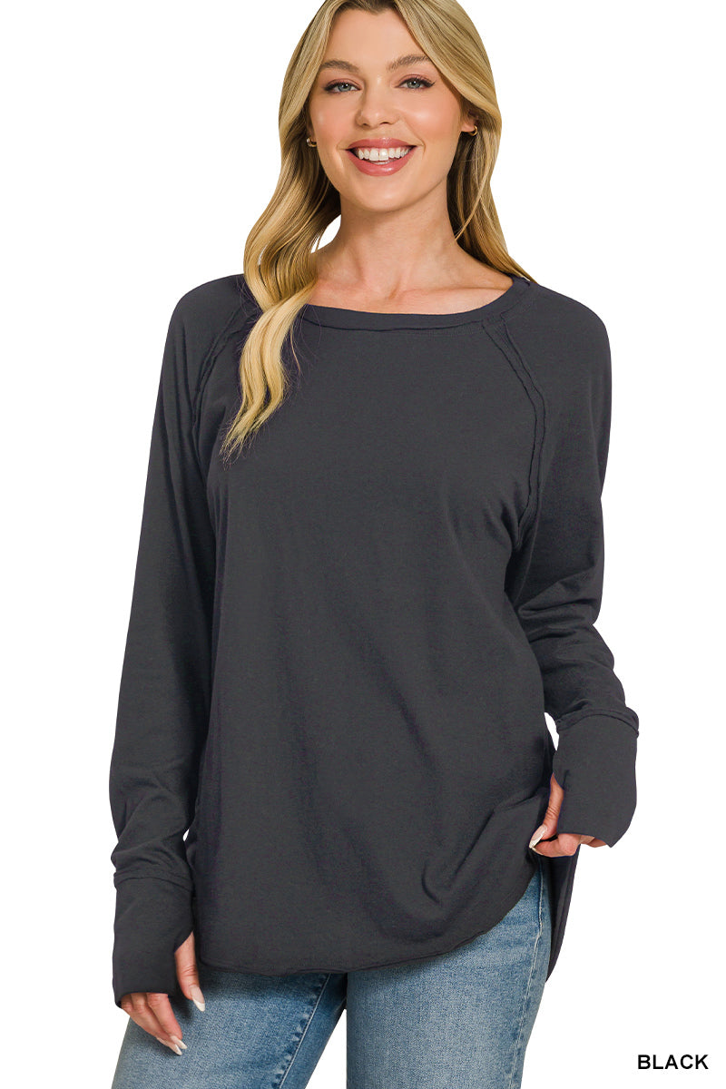 Cotton raglan sleeve thumbhole top