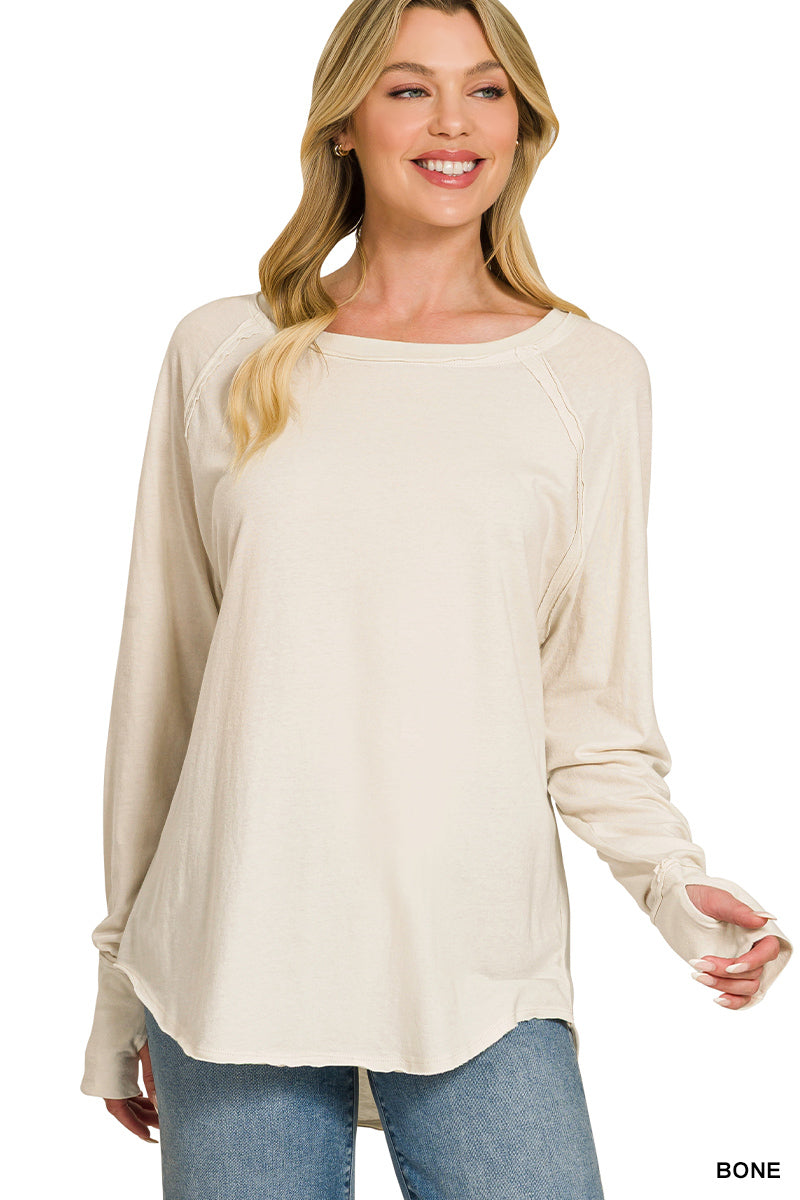 Cotton raglan sleeve thumbhole top