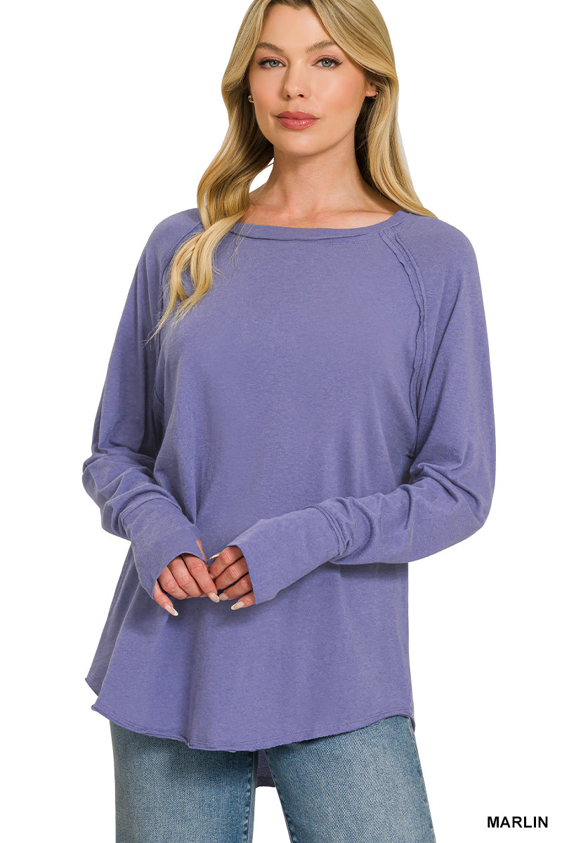 Cotton raglan sleeve thumbhole top