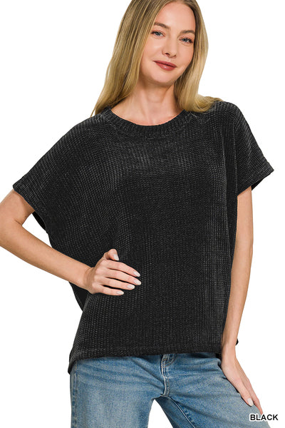 Chenille waffle cap sleeve sweater