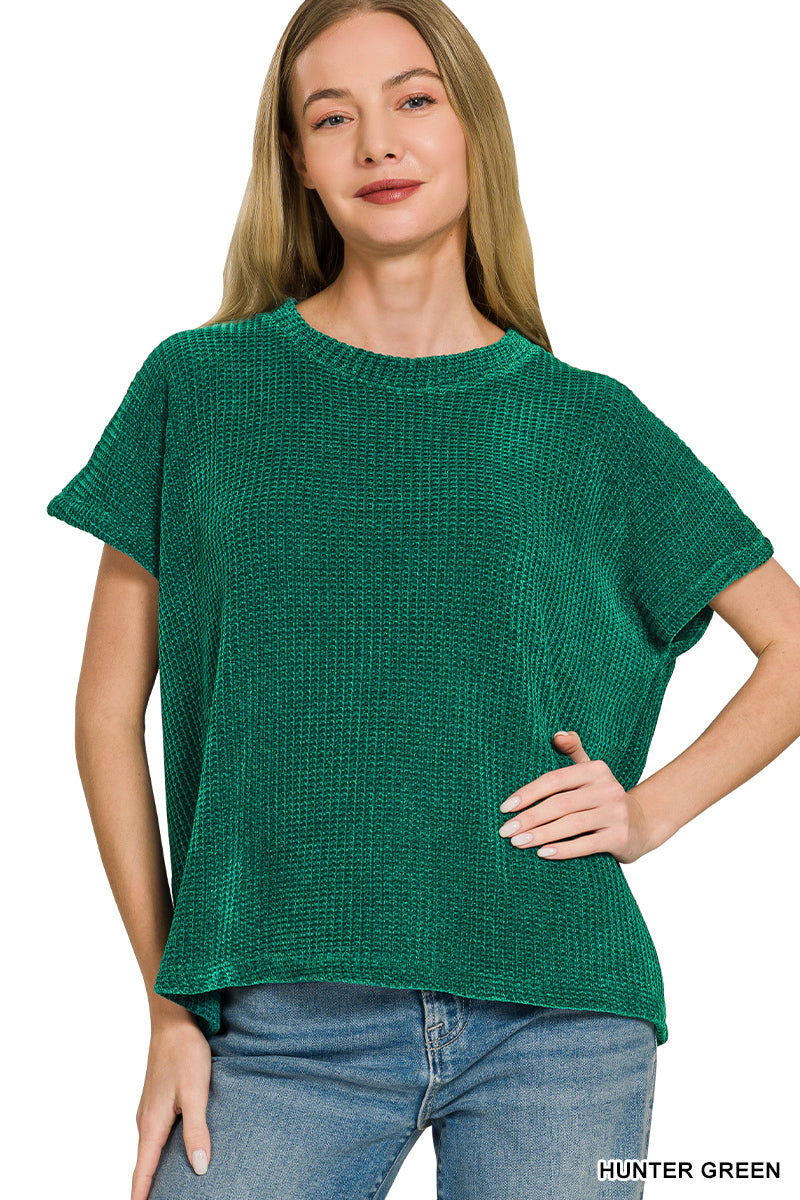Chenille waffle cap sleeve sweater