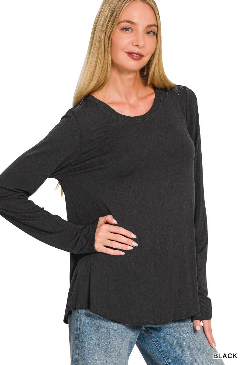 Flowy round hem rayon long sleeve top