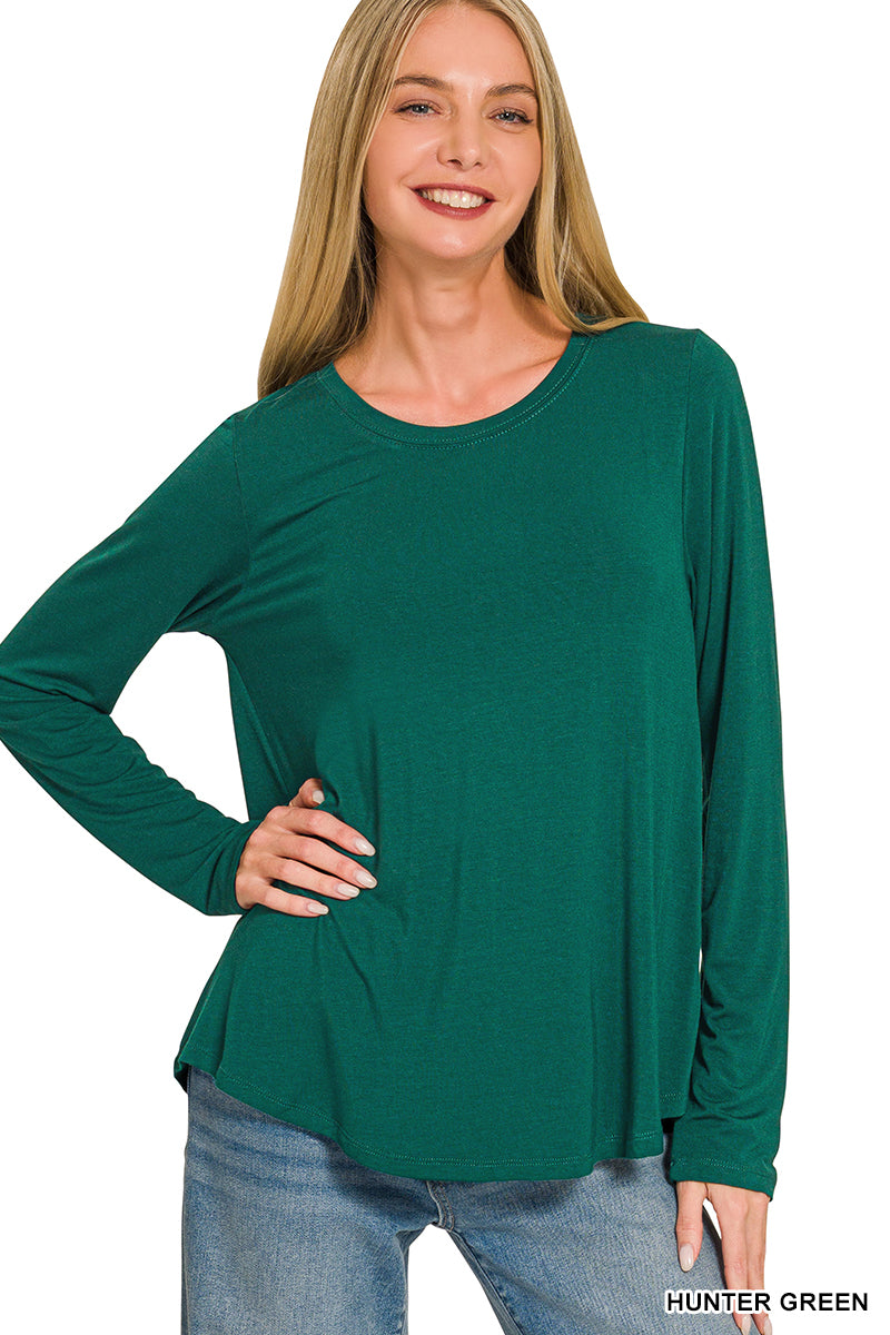 Flowy round hem rayon long sleeve top