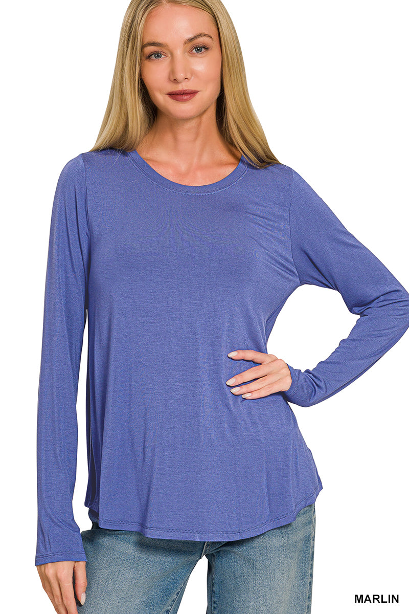 Flowy round hem rayon long sleeve top