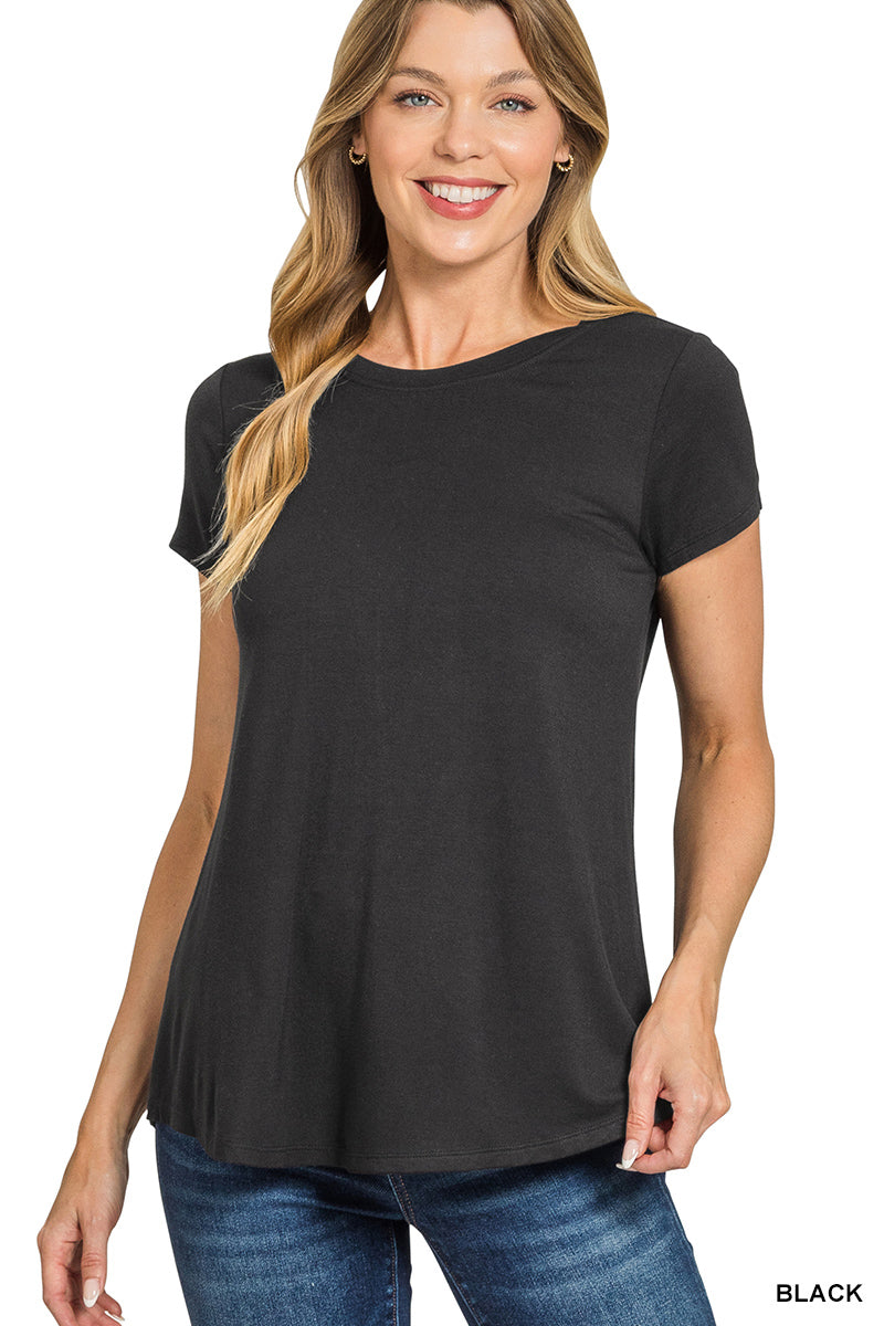 Flowy round hem rayon short sleeve top