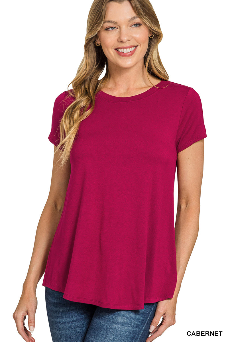 Flowy round hem rayon short sleeve top