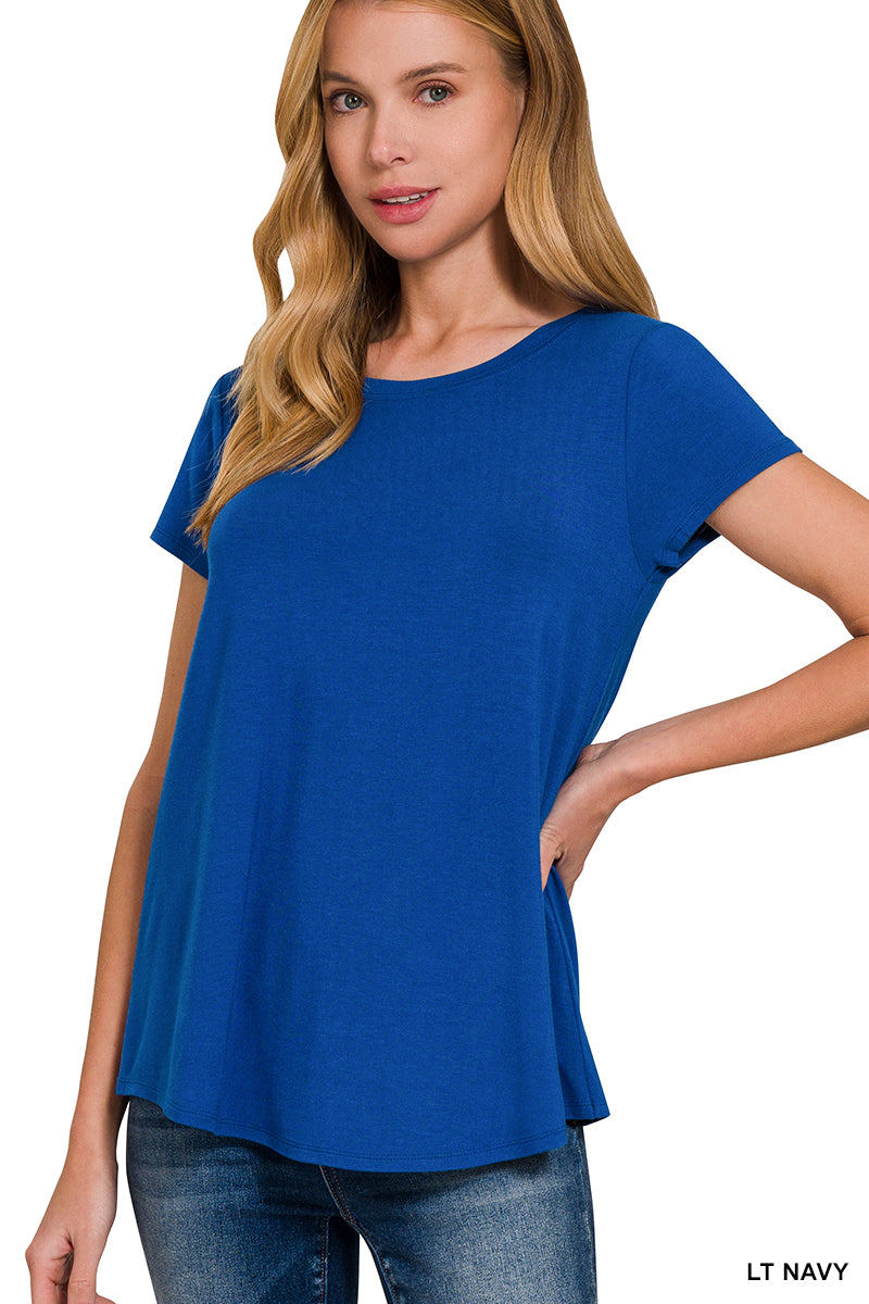 Flowy round hem rayon short sleeve top