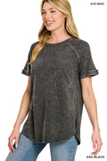 French terry washed curved hem top