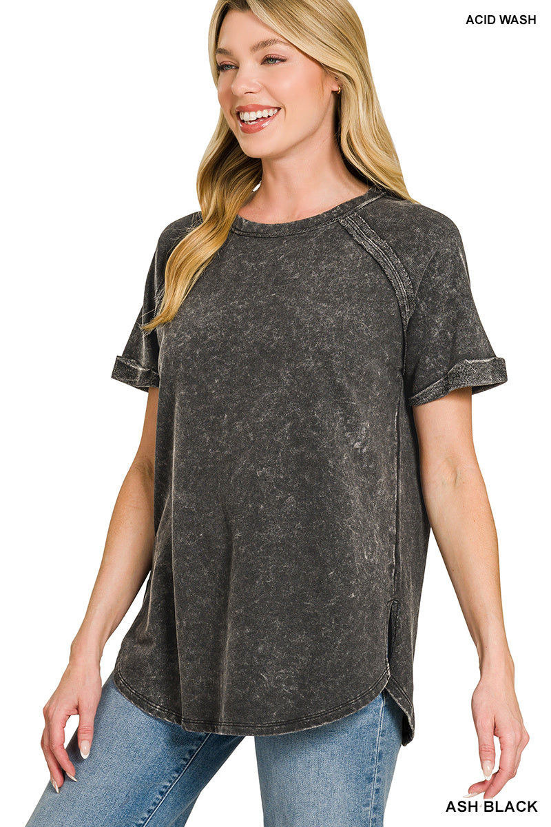 French terry washed curved hem top