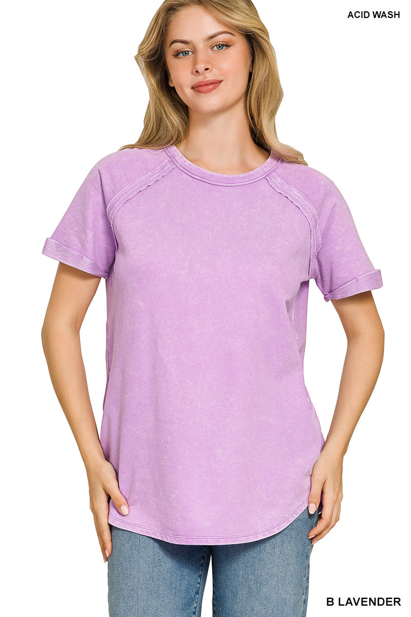 French terry washed curved hem top