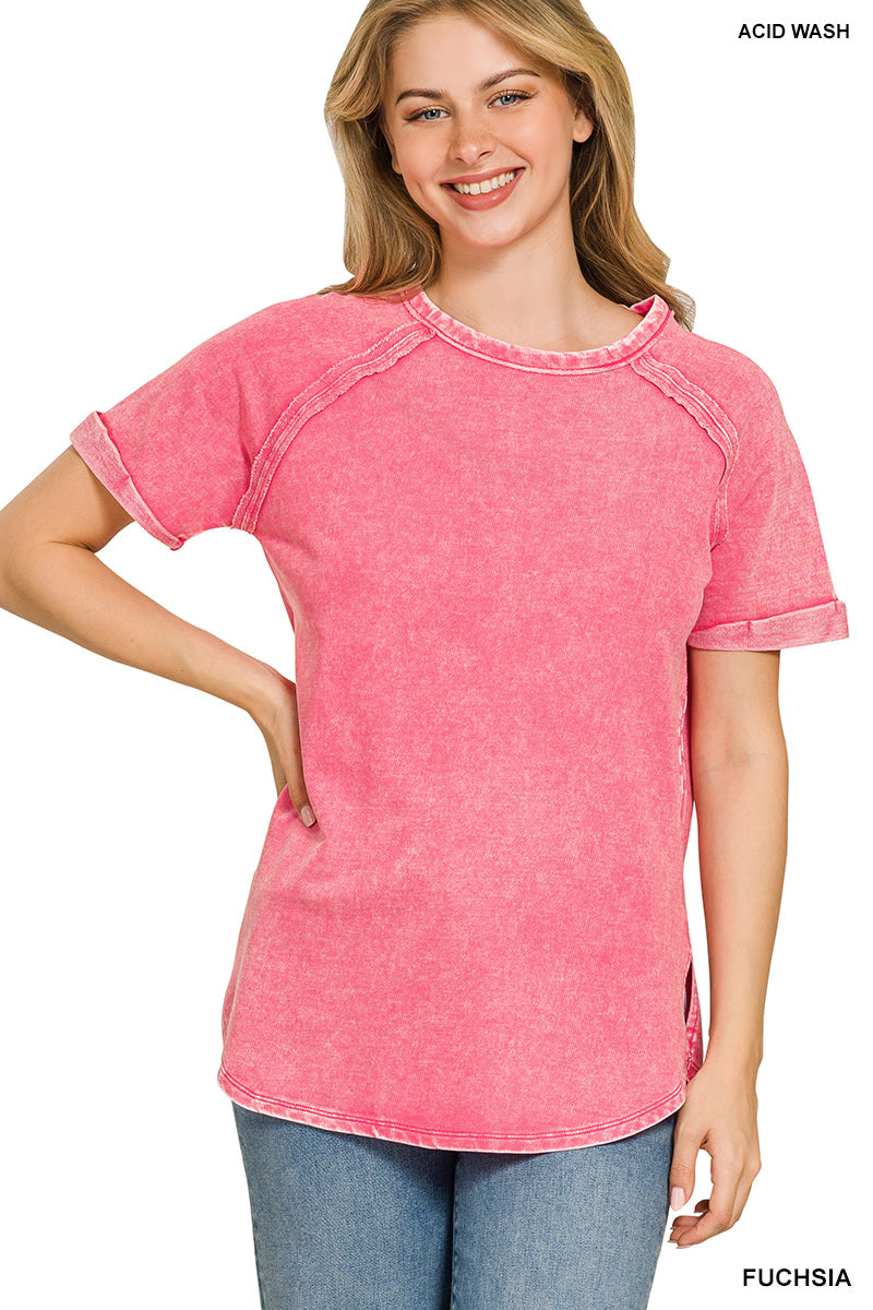 French terry washed curved hem top