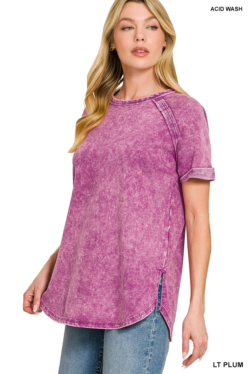 French terry washed curved hem top