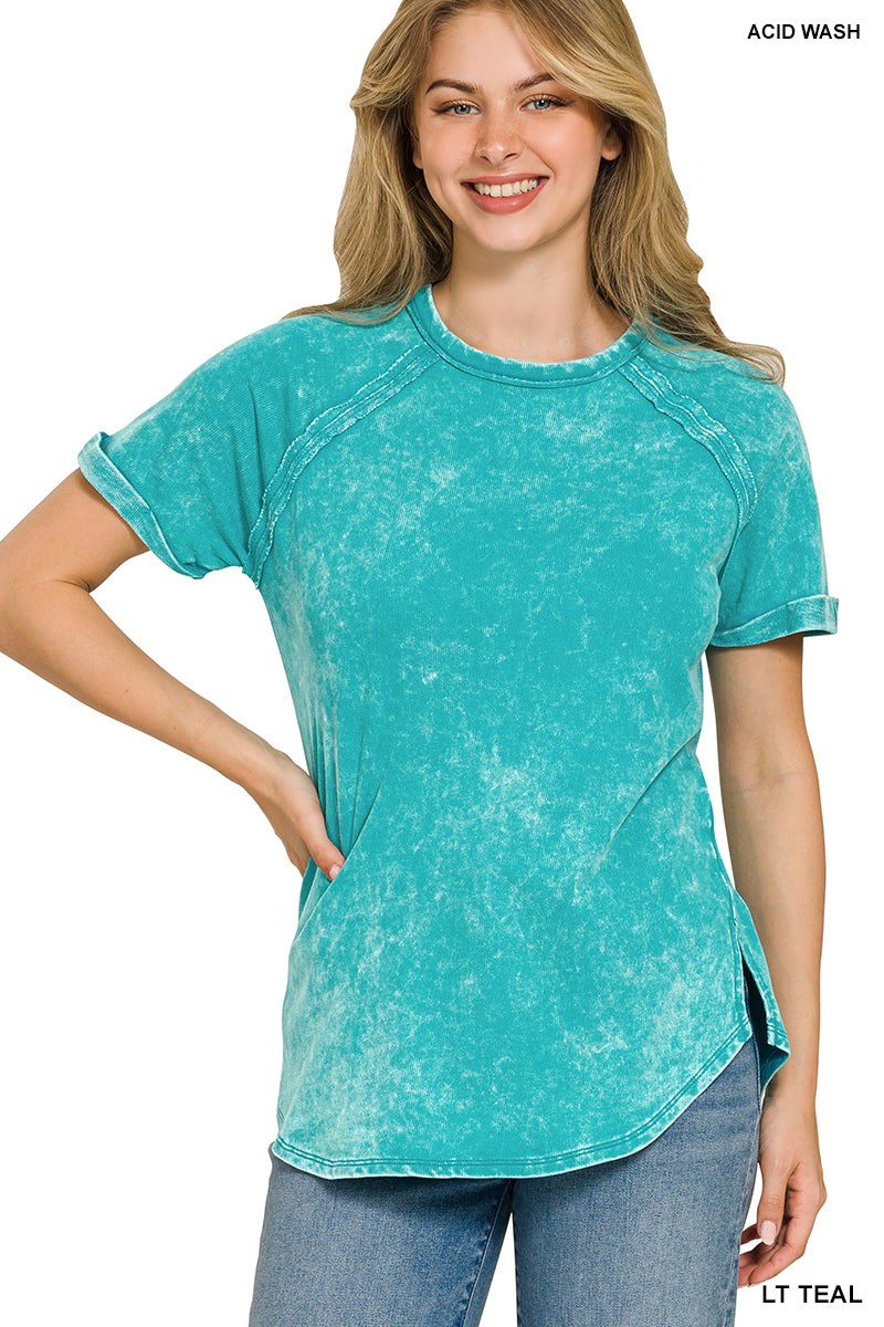 French terry washed curved hem top