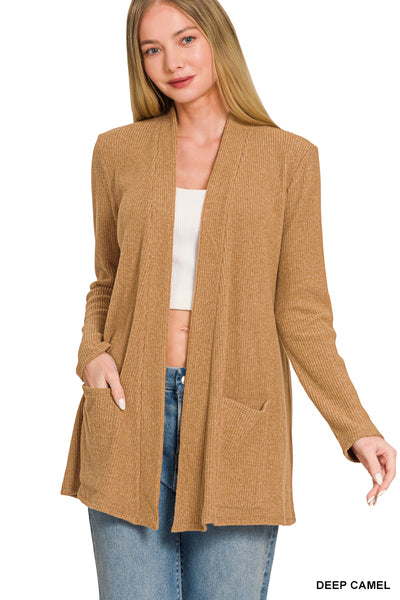 Heather ribbed sweater open front cardigan