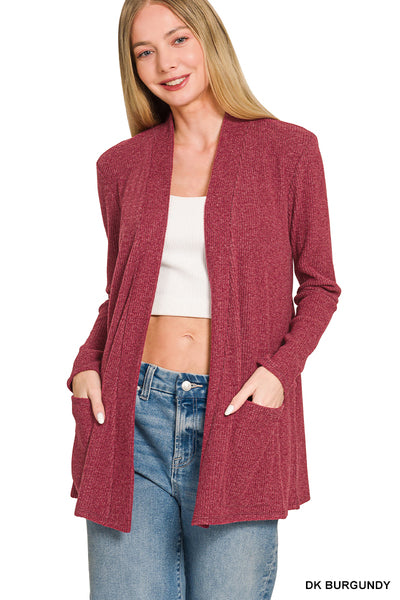 Heather ribbed sweater open front cardigan