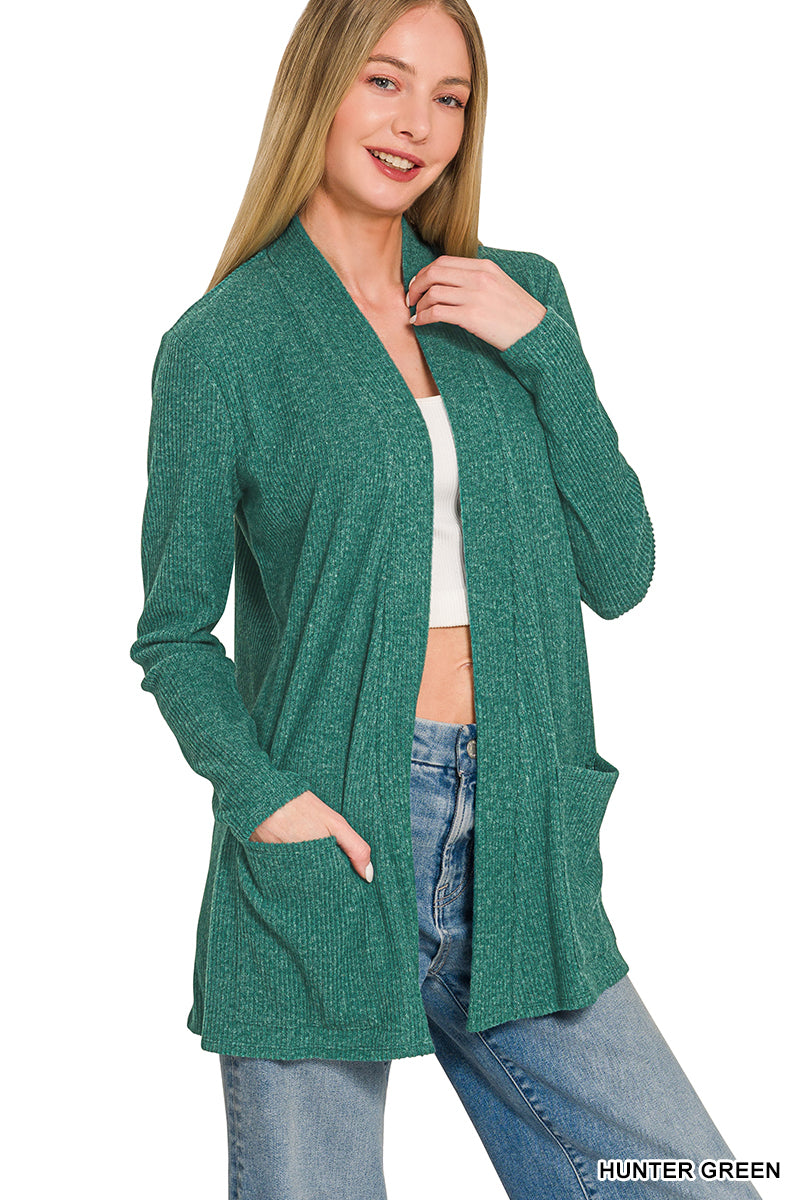 Heather ribbed sweater open front cardigan