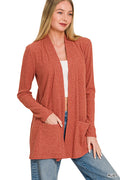 Heather ribbed sweater open front cardigan