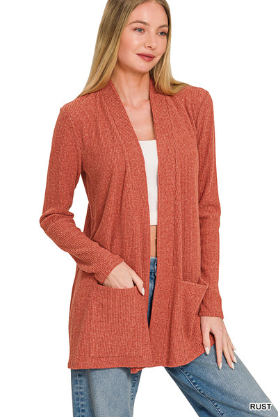 Heather ribbed sweater open front cardigan