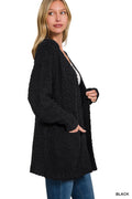 Long sleeve popcorn sweater cardigan with pockets