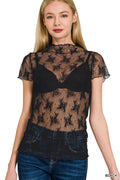 Lace see-through layering short sleeve top