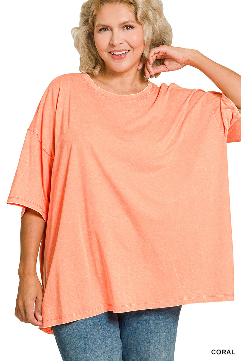 Acid wash cotton drop shoulder boyfriend box tee