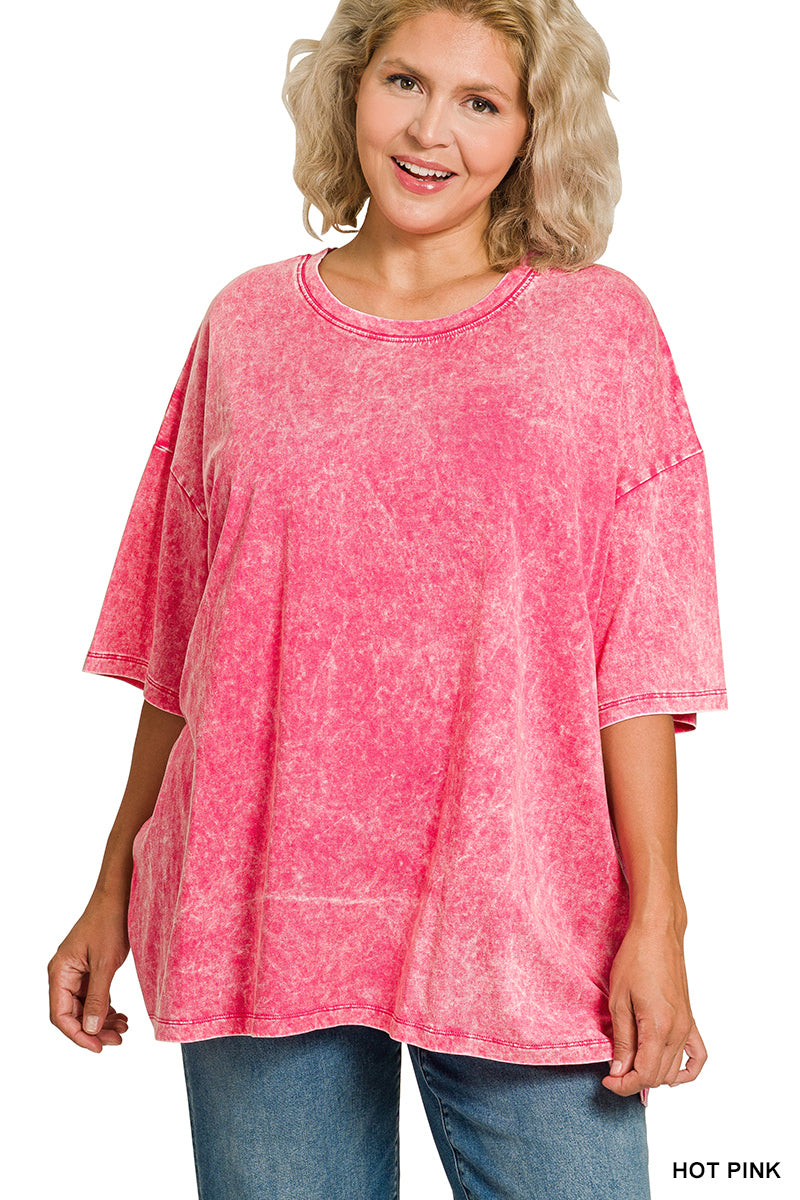 Acid wash cotton drop shoulder boyfriend box tee