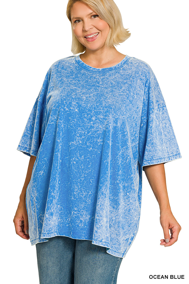 Acid wash cotton drop shoulder boyfriend box tee