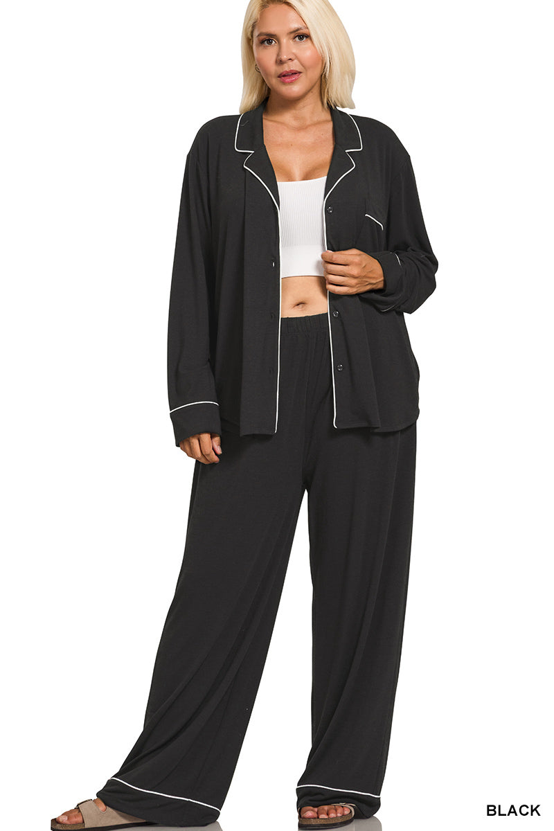 Button-down long sleeve shirt & long pants pj set