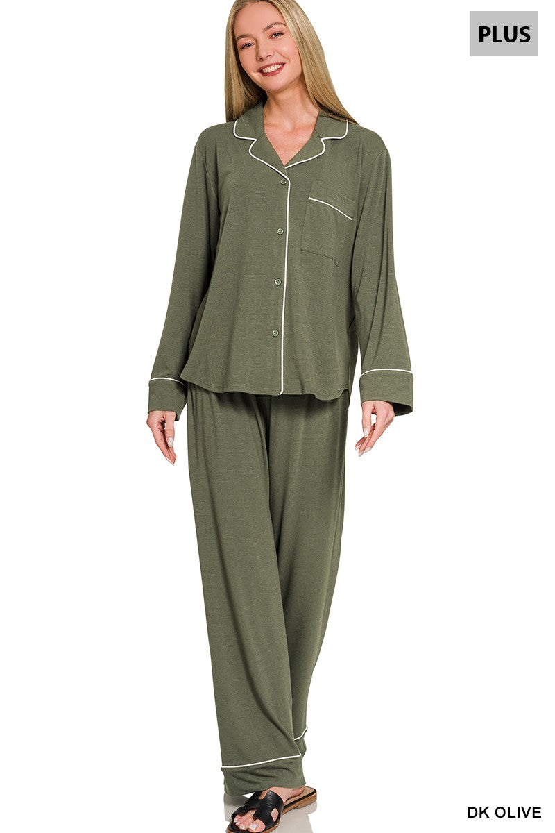 Button-down long sleeve shirt & long pants pj set