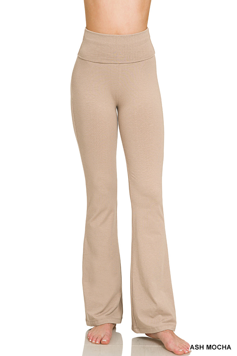 Premium Cotton Fold Over Flare Leg Yoga Flare Pants