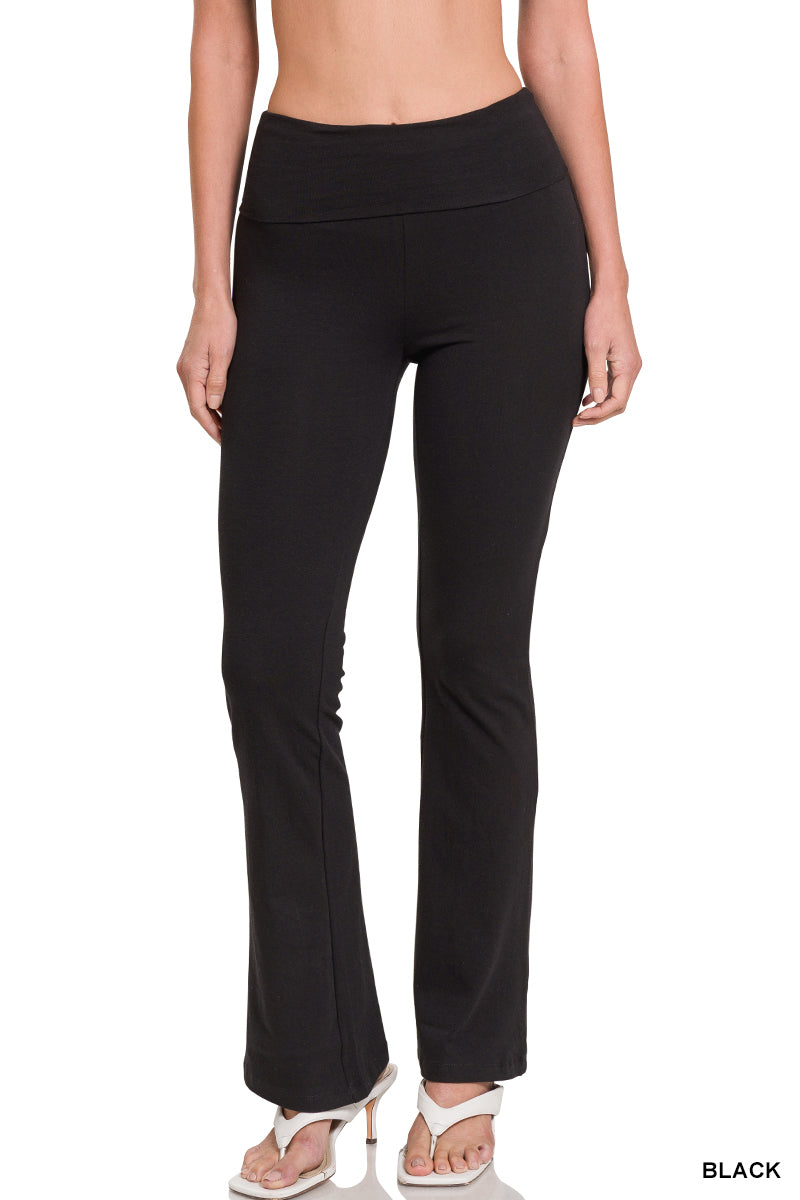 Premium Cotton Fold Over Flare Leg Yoga Flare Pants