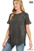 French terry washed curved hem top