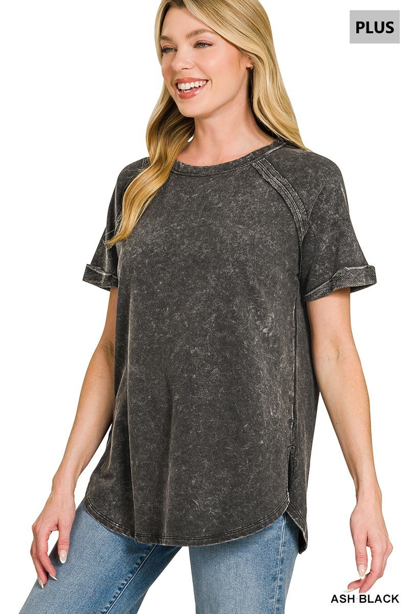 French terry washed curved hem top