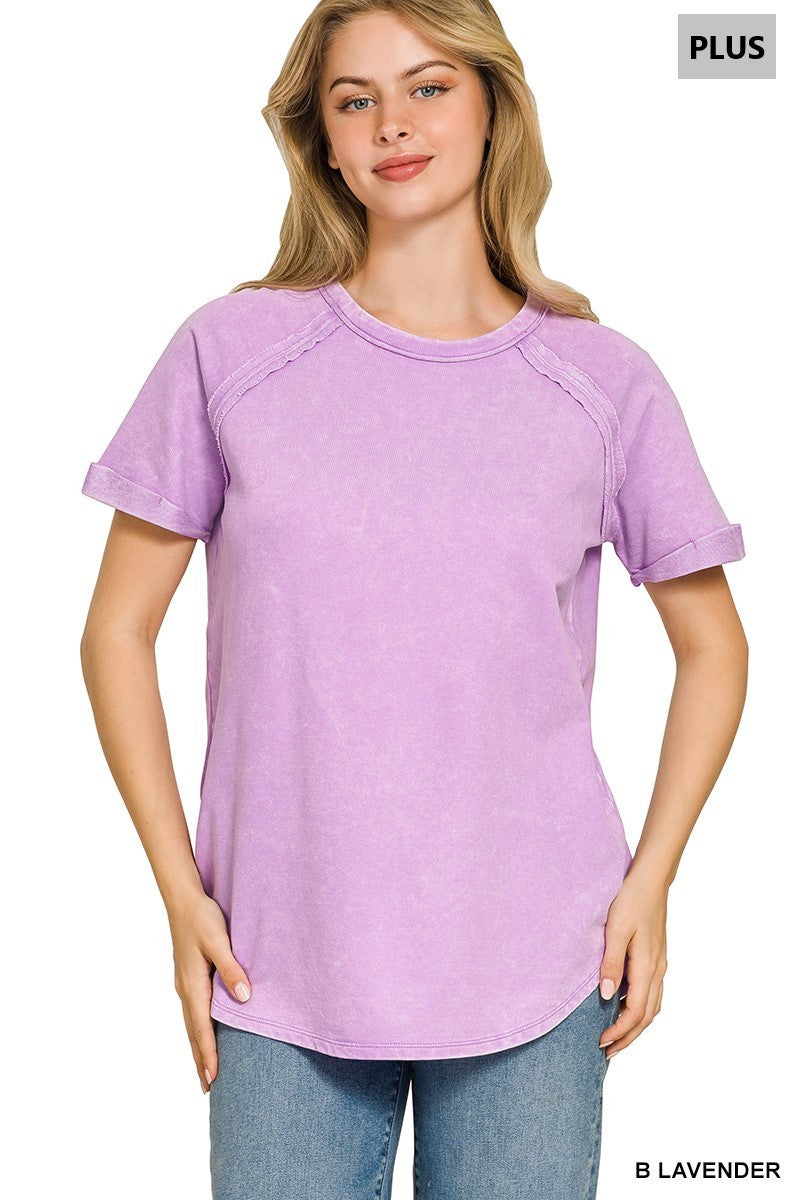 French terry washed curved hem top