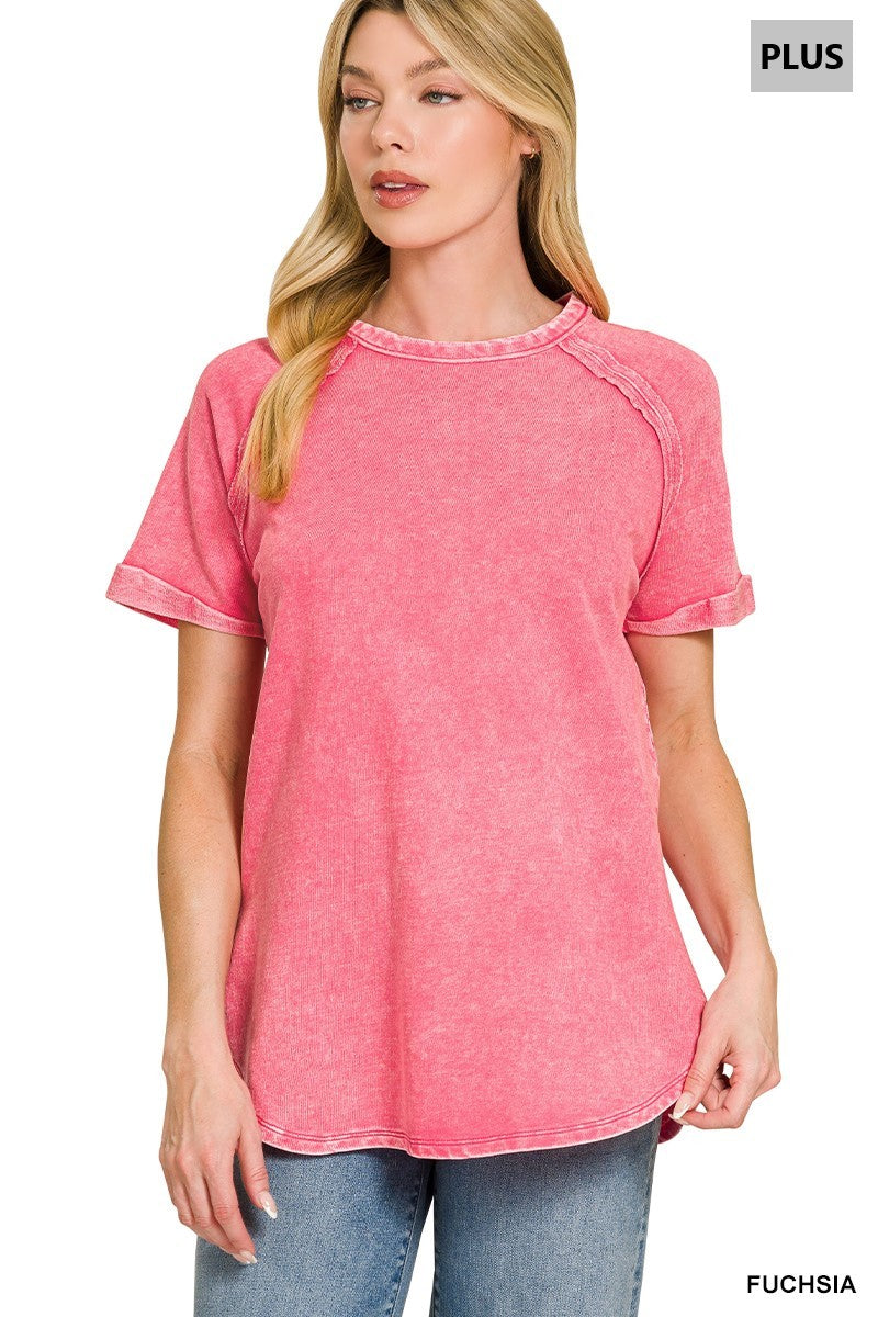 French terry washed curved hem top