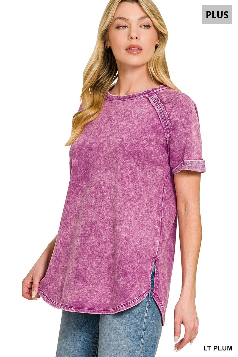 French terry washed curved hem top