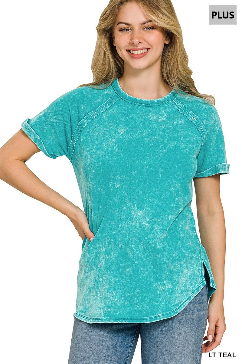 French terry washed curved hem top
