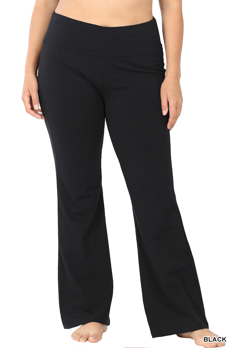 Premium Cotton Fold Over Flare Leg Yoga Flare Pants